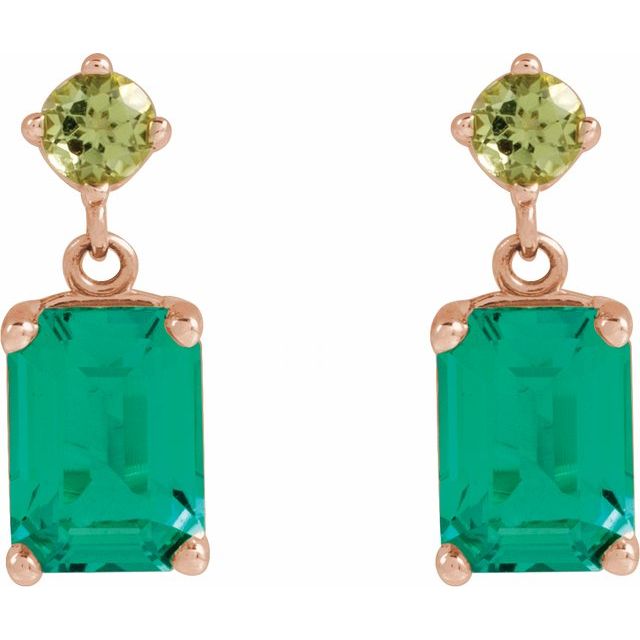 14K Yellow Gold Natural London Blue Topaz & Peridot Dangle Earrings