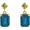 14K Yellow Gold Natural London Blue Topaz & Peridot Dangle Earrings