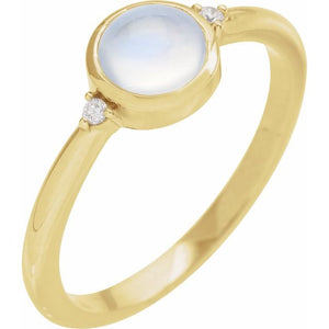 14K Gold Turquoise and Diamond Bezel-Set Cabochon Ring