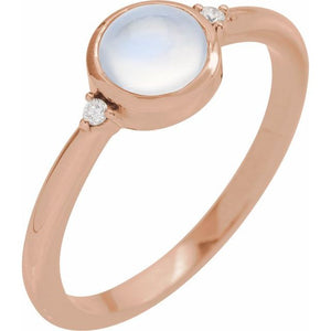 14K Gold Turquoise and Diamond Bezel-Set Cabochon Ring