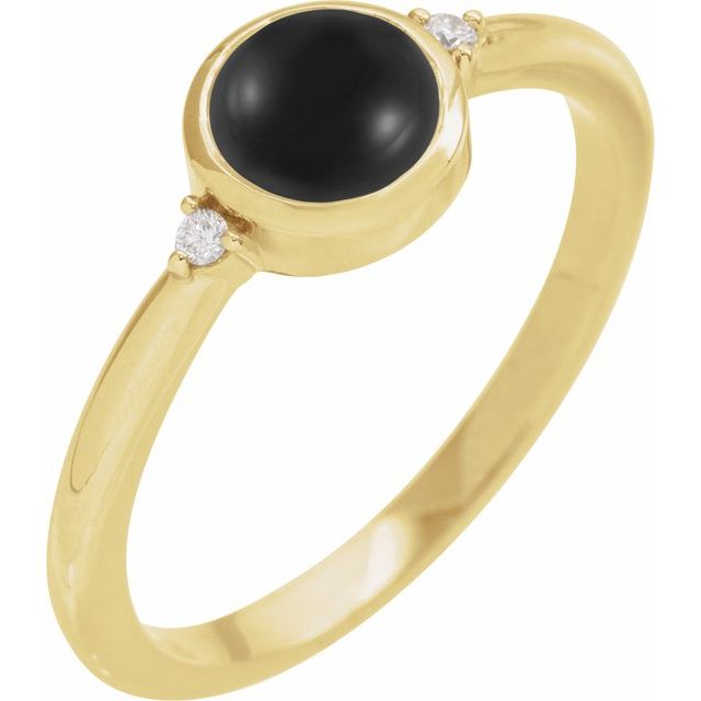 14K Gold Turquoise and Diamond Bezel-Set Cabochon Ring