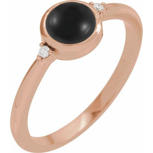 14K Gold Turquoise and Diamond Bezel-Set Cabochon Ring