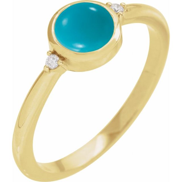 14K Gold Turquoise and Diamond Bezel-Set Cabochon Ring