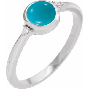 14K Gold Turquoise and Diamond Bezel-Set Cabochon Ring