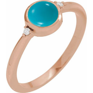 14K Gold Turquoise and Diamond Bezel-Set Cabochon Ring