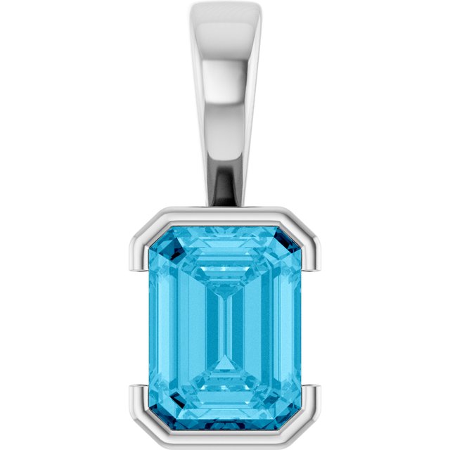 14K Gold Lab-Grown Aqua Sapphire Pendant