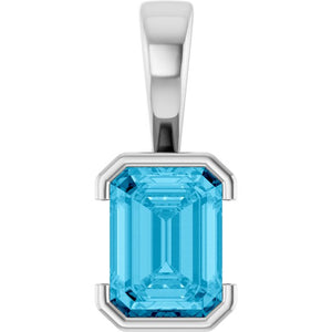 14K Gold Lab-Grown Aqua Sapphire Pendant
