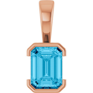 14K Gold Lab-Grown Aqua Sapphire Pendant