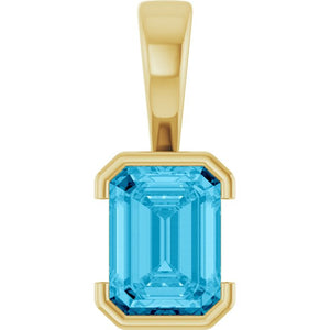 14K Gold Lab-Grown Aqua Sapphire Pendant