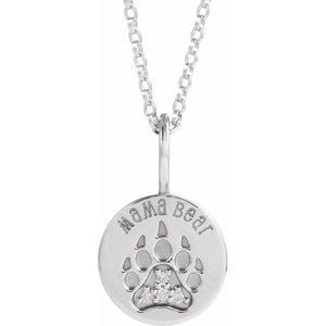 14K Gold Natural Diamond Mama Bear Pendant