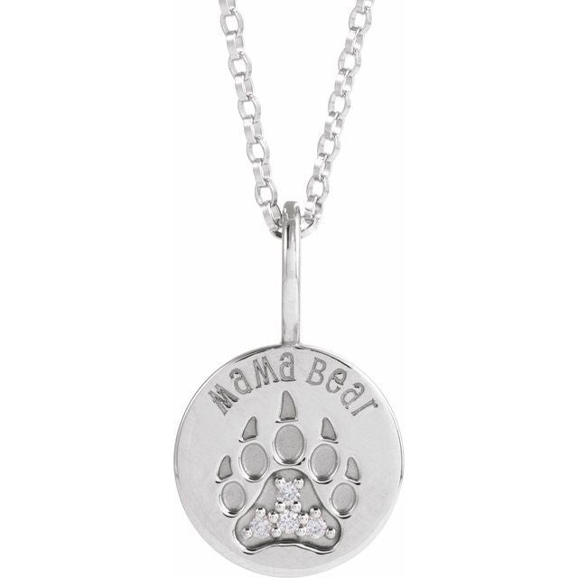 1/100 CTW Natural Diamond Round Mama Bear Necklace in 14K Gold & Silver