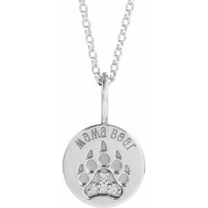 1/100 CTW Natural Diamond Round Mama Bear Necklace in 14K Gold & Silver