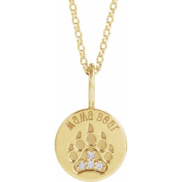 14K Gold Natural Diamond Mama Bear Pendant