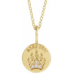 14K Gold Natural Diamond Mama Bear Pendant