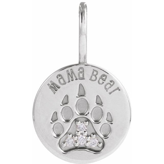 14K Gold Natural Diamond Mama Bear Pendant