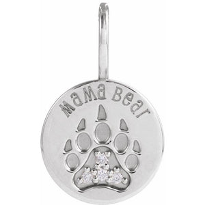 14K Gold Natural Diamond Mama Bear Pendant