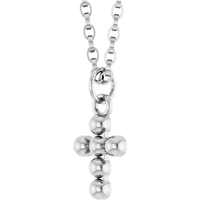 14K White Gold 12.3x6 mm Beaded Cross Necklace - Elegant Design