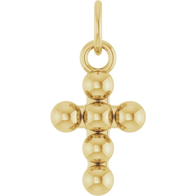 14K Yellow Gold Beaded Cross Pendant - Elegant Design