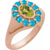 14K White Gold Natural Peridot & Turquoise Halo-Style Ring