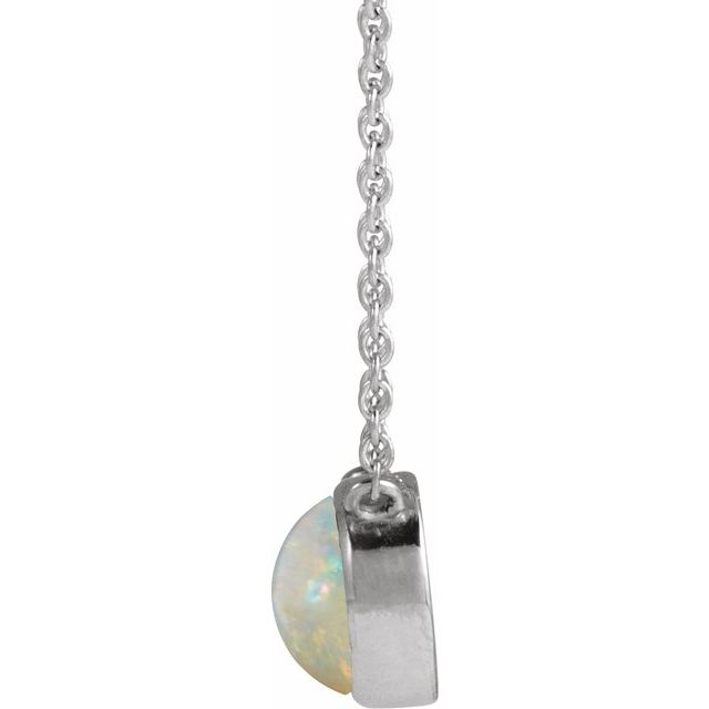 14K White Gold 18" Necklace - Polished Natural Nephrite Jade