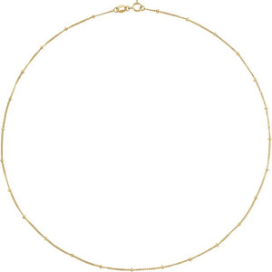 14K Yellow Gold 1 mm Beaded Curb Chain - 16 Inch Luxury Jewelry