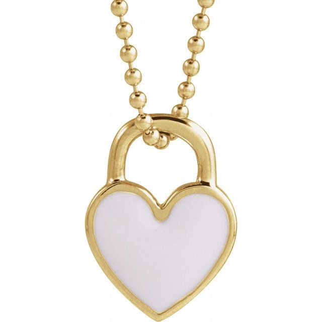 White Enamel Heart Necklace in 14K Gold & Sterling Silver