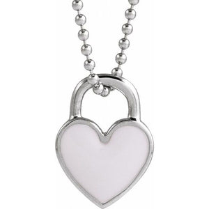 White Enamel Heart Necklace in 14K Gold & Sterling Silver