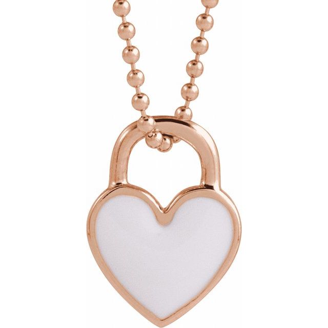 White Enamel Heart Necklace in 14K Gold & Sterling Silver