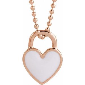 White Enamel Heart Necklace in 14K Gold & Sterling Silver
