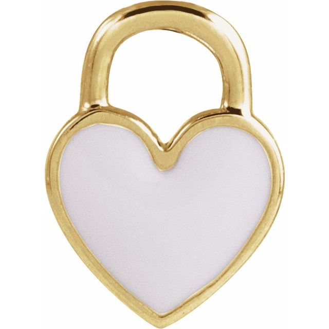 14K Gold White Enamel Heart Pendant