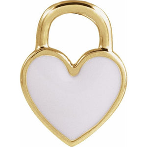 14K Gold White Enamel Heart Pendant