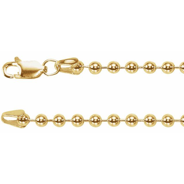 14K Yellow Gold 3 mm Hollow Bead 7" Chain - Elegant Design