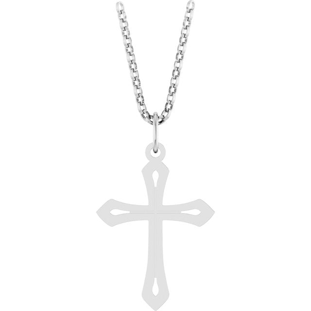 14K White Gold Cross Necklace, 25.1x15 mm - Timeless Elegance