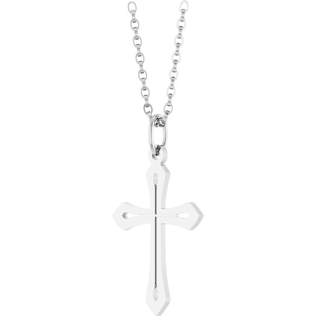 14K White Gold Cross Necklace, 25.1x15 mm - Timeless Elegance