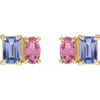 14K White Gold Natural Tanzanite & Pink Tourmaline Stud Earrings