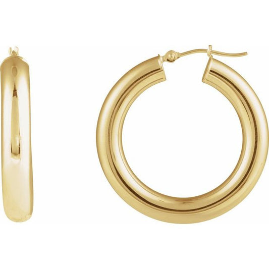 Round Tube Hoop Earrings in 14K Gold
