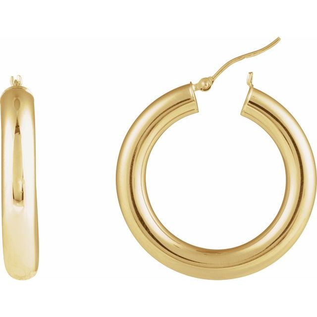 14K Yellow Gold 30 mm Polished Hoop Earrings - Elegant Design