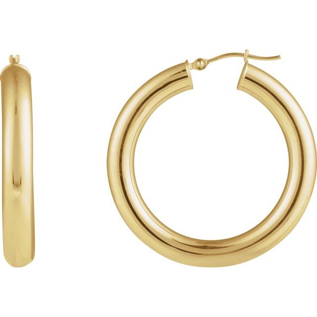 14K Yellow Gold 30 mm Polished Hoop Earrings - Elegant Design