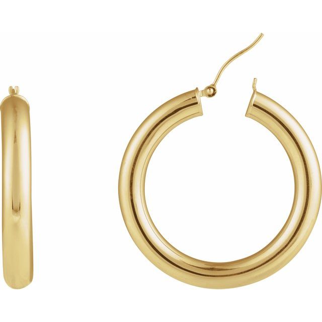 14K Yellow Gold 30 mm Polished Hoop Earrings - Elegant Design