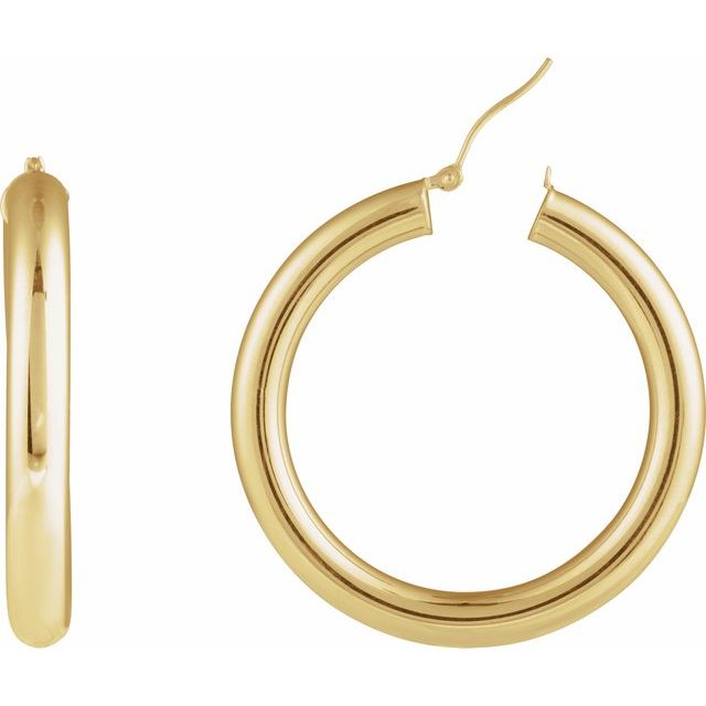 14K Yellow Gold 30 mm Polished Hoop Earrings - Elegant Design