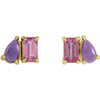 14K White Gold Natural Pink Tourmaline & Amethyst Stud Earrings