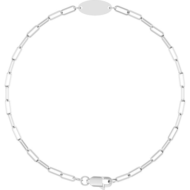 14K White Gold Engravable 7x5 mm Oval Bracelet - Personalized Luxury