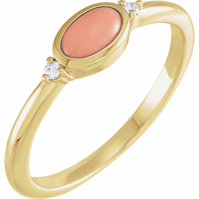 14K Gold Turquoise and Diamond Bezel-Set Cabochon Ring
