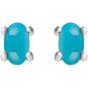 14K White Gold Oval Natural Moss Agate Stud Earrings – 7x5 mm
