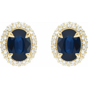 14K White Gold Natural Blue Sapphire & 1/2 CTW Diamond Double Halo Earrings