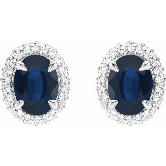 14K White Gold Natural Blue Sapphire & 1/2 CTW Diamond Double Halo Earrings