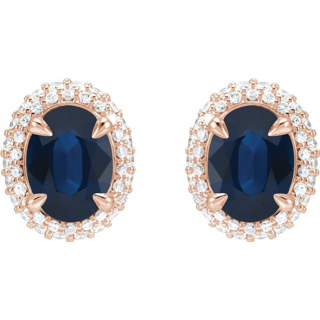 14K White Gold Natural Blue Sapphire & 1/2 CTW Diamond Double Halo Earrings