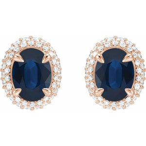 14K White Gold Natural Blue Sapphire & 1/2 CTW Diamond Double Halo Earrings