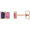 14K White Gold Natural Tanzanite & Pink Tourmaline Stud Earrings