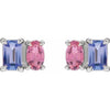 14K White Gold Natural Tanzanite & Pink Tourmaline Stud Earrings